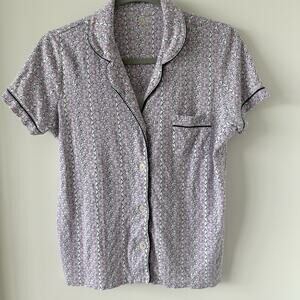 Roller Rabbit Elephant Print Pajama Shirt Size Medium Cotton Polo Lilac White